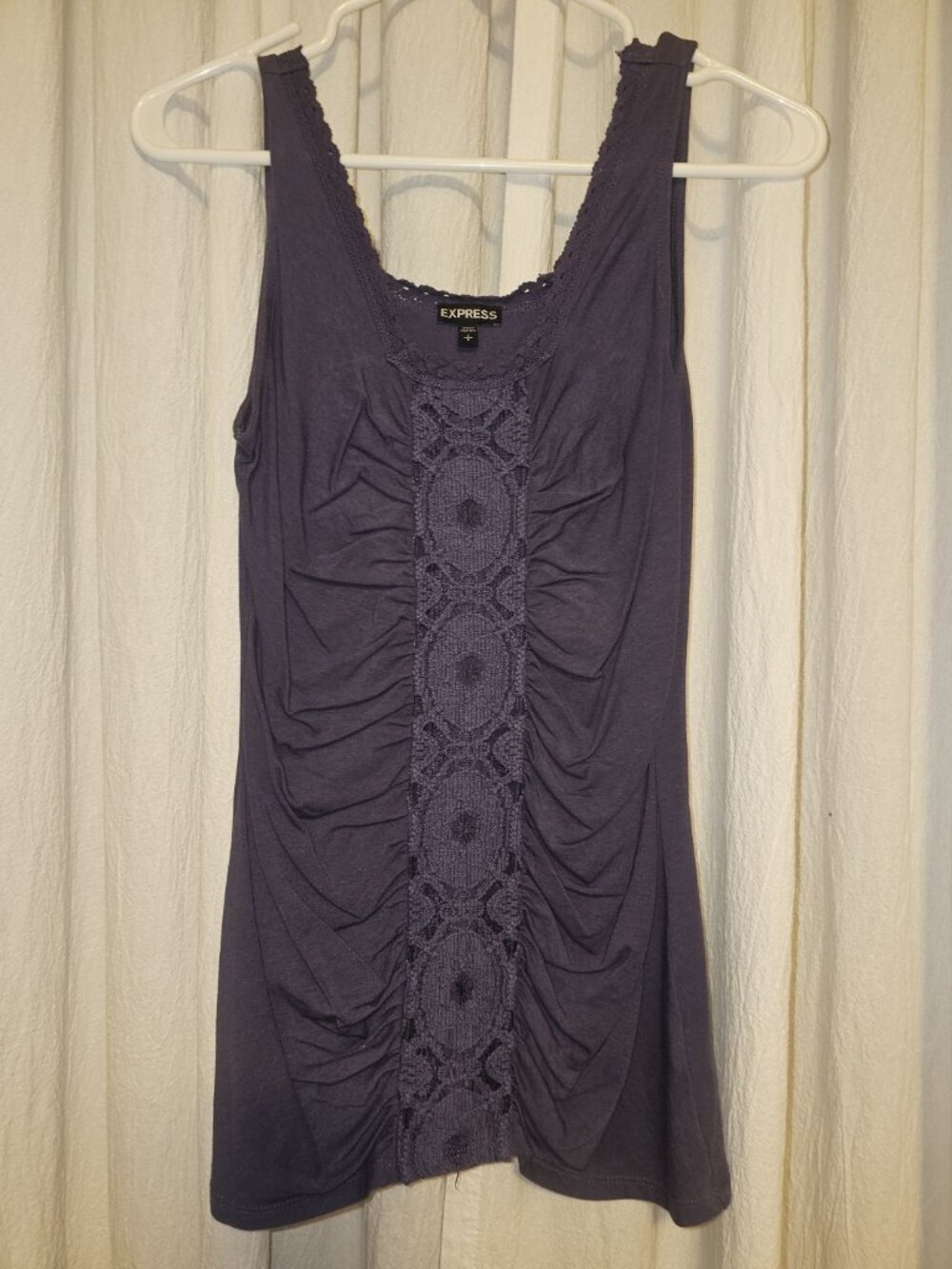 Express Purple Ruched Lace Crochet Tank Top Size Small S
